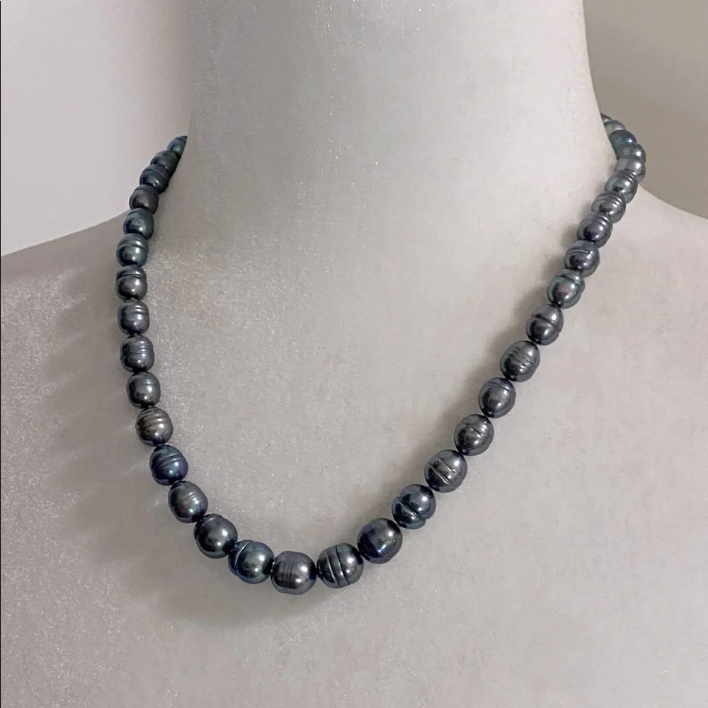 Freshwater Cultured Peacock Blue Gray Pearl Necklace SS925 New In Box